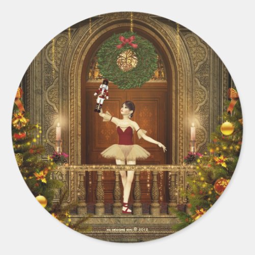 Ballerina and Nutcracker Holiday Round Stickers