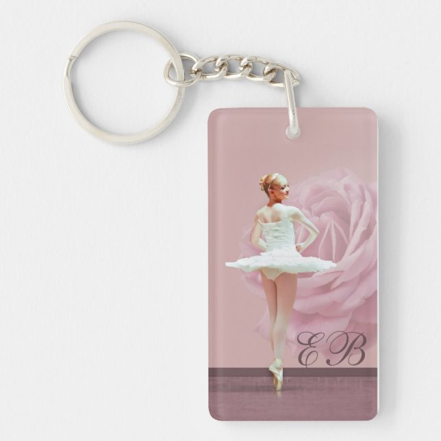 Ballerina  and Rose Customized Monogram Keychain (Front)