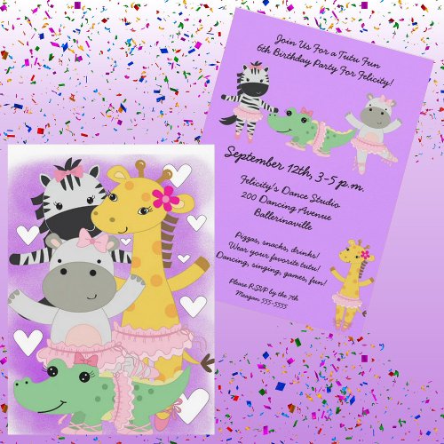 Ballerina Animals Tutu Cute Ballet Birthday Invite