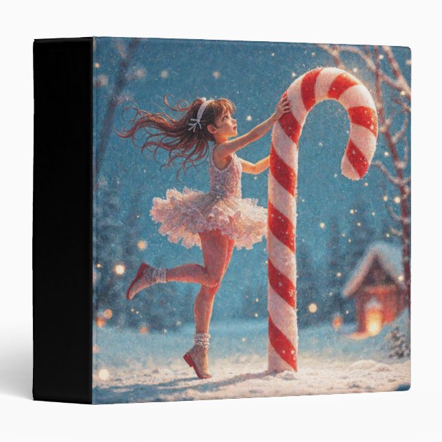 Ballerina Anime Girl & Candy Cane Christmas 3 Ring Binder (Front/Spine)