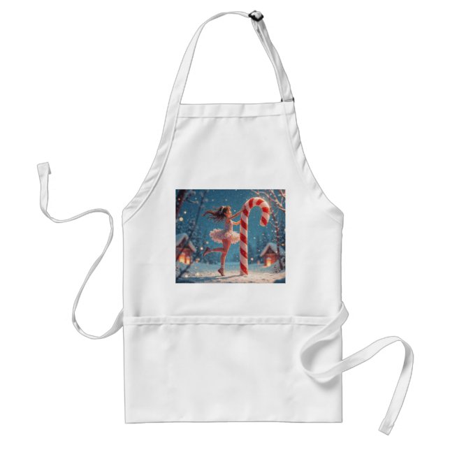 Ballerina Anime Girl & Candy Cane Christmas Adult Apron (Front)
