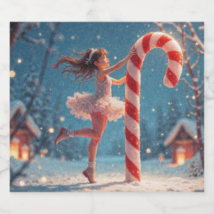 Ballerina Anime Girl & Candy Cane Christmas Beer Bottle Label