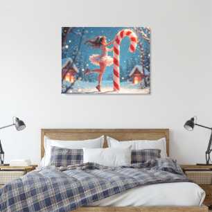 Ballerina Anime Girl & Candy Cane Christmas Canvas Print