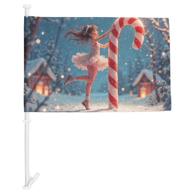 Ballerina Anime Girl & Candy Cane Christmas Car Flag (Front)