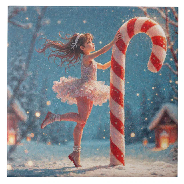 Ballerina Anime Girl & Candy Cane Christmas Ceramic Tile | Zazzle