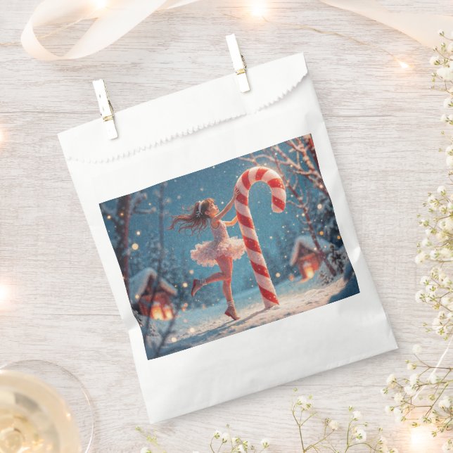 Ballerina Anime Girl & Candy Cane Christmas Favor Bag (Clipped)