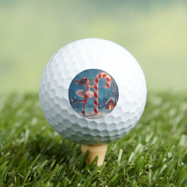 Ballerina Anime Girl & Candy Cane Christmas Golf Balls (Insitu Tee)