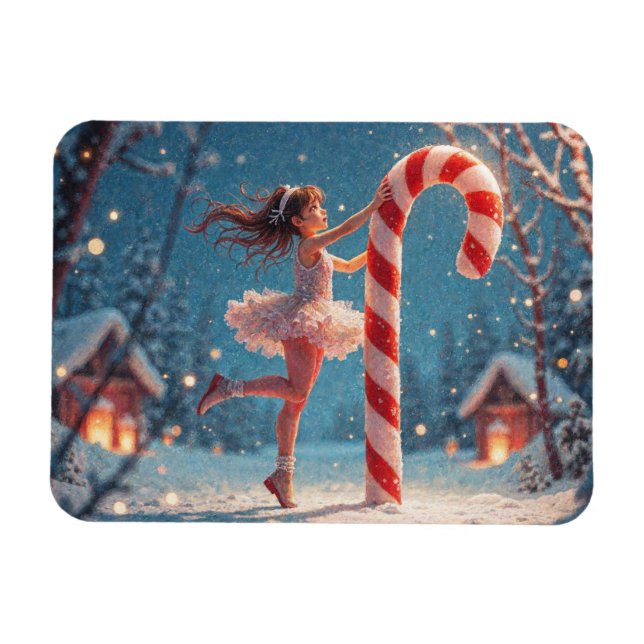 Ballerina Anime Girl & Candy Cane Christmas Magnet (Horizontal)