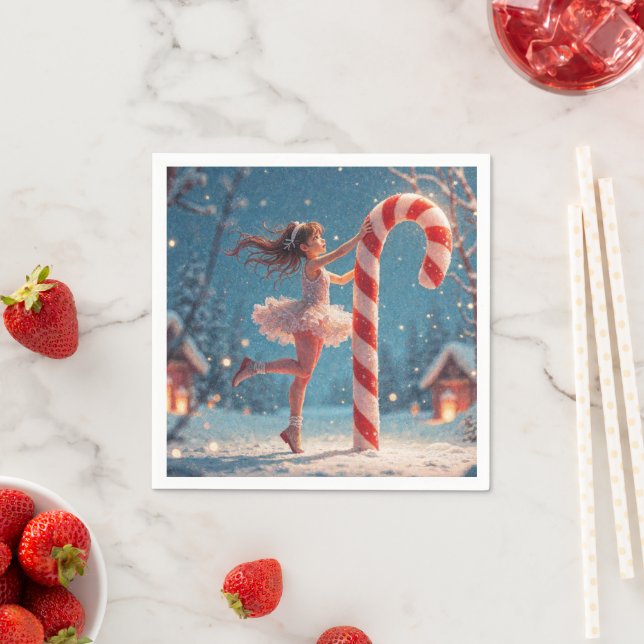 Ballerina Anime Girl & Candy Cane Christmas Napkins (Insitu)