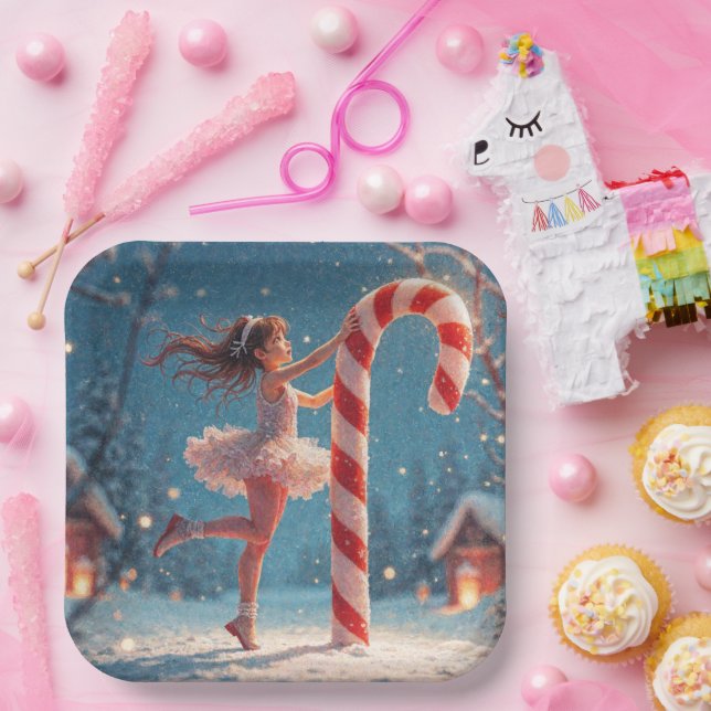 Ballerina Anime Girl & Candy Cane Christmas Paper Plates (Party)