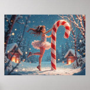 Ballerina Anime Girl & Candy Cane Christmas Poster