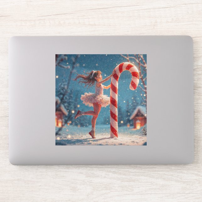 Ballerina Anime Girl & Candy Cane Christmas Sticker (Computer)