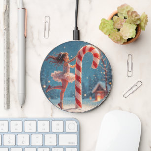Ballerina Anime Girl & Candy Cane Christmas Wireless Charger