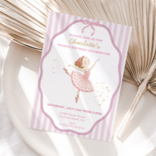 Ballerina any age Birthday, girl pinstripe ballet Invitation