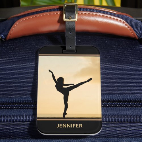 Ballerina Arabesque Sunset Silhouette Personalized Luggage Tag