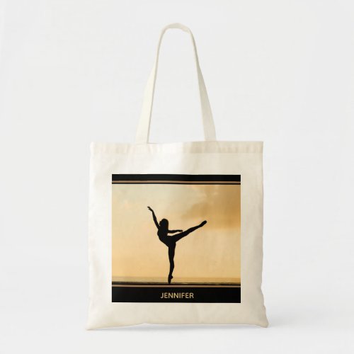 Ballerina Arabesque Sunset Silhouette Personalized Tote Bag