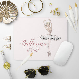 Ballerina at Heart Quote Simple Blush Pink Glitter Mouse Pad