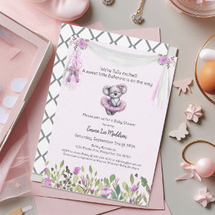 Ballerina Baby Girl Shower Tutu Elegant Koala Invitation