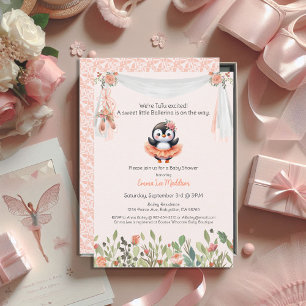 Ballerina Baby Girl Shower Tutu Elegant Penguin Invitation