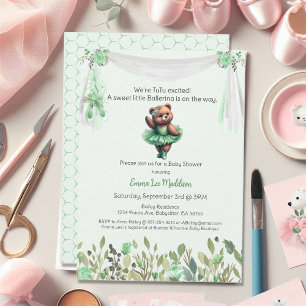 Ballerina Baby Girl Shower Tutu Elegant Teddy Bear Invitation