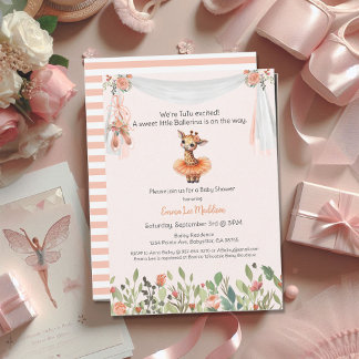 Ballerina Baby Girl Shower Tutu Excited Giraffe Invitation