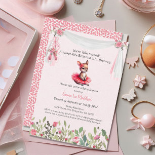 Ballerina Baby Girl Shower Tutu Excited Kangaroo Invitation