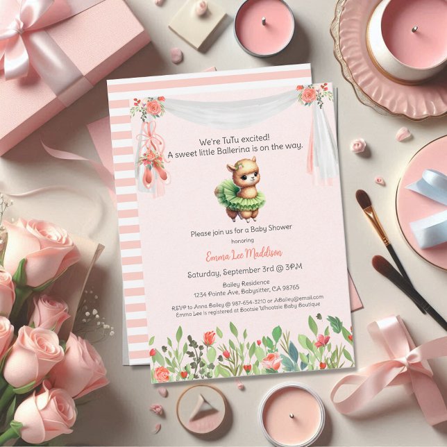 Ballerina Baby Girl Shower Tutu Excited Llama Invitation (Creator Uploaded)