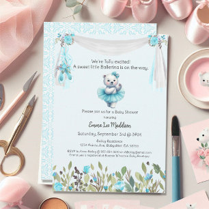Ballerina Baby Girl Shower Tutu Excited Polar Bear Invitation
