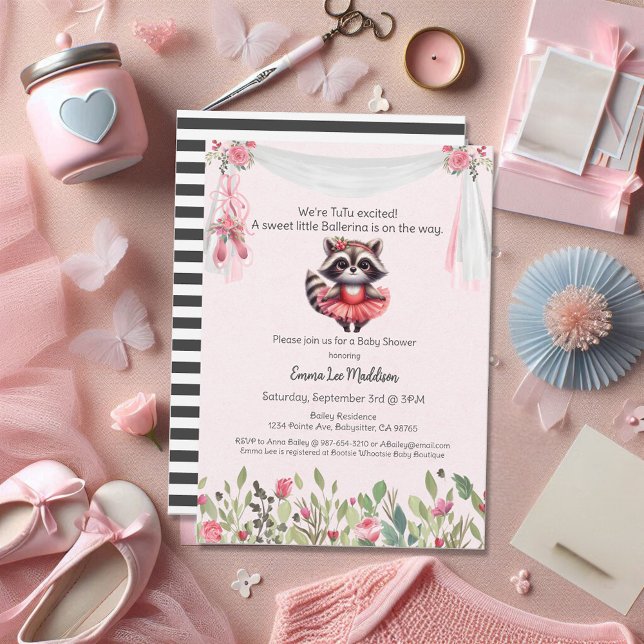Ballerina Baby Girl Shower Tutu Excited Raccoon Invitation (Creator Uploaded)