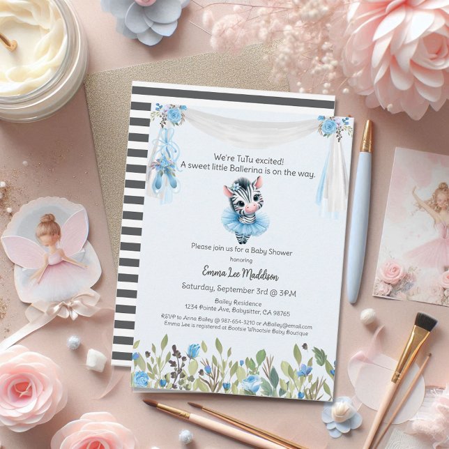Ballerina Baby Girl Shower Tutu Excited Zebra Invitation (Creator Uploaded)