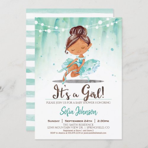 Ballerina Baby Shower Girl Mint Invitation