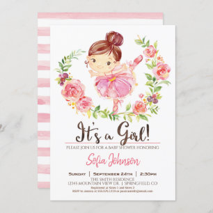 Ballerina Baby Shower Girl Pink Invitation