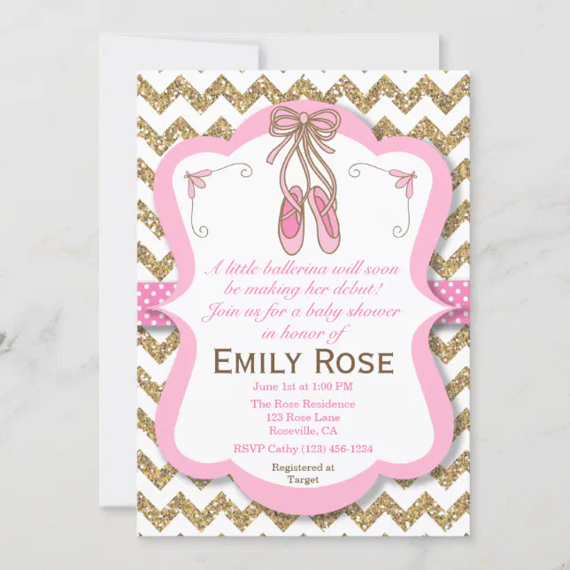 Ballerina Baby Shower Invitation Baby Girl Invitation Zazzle