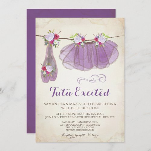 Ballerina Baby Shower Invitation Girl Purple
