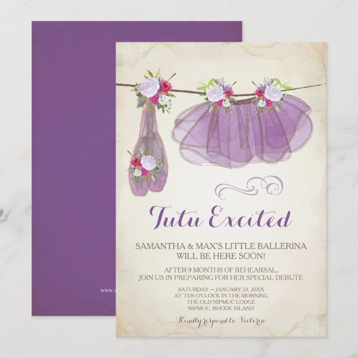 Ballerina Baby Shower Invitation Girl, Purple Zazzle