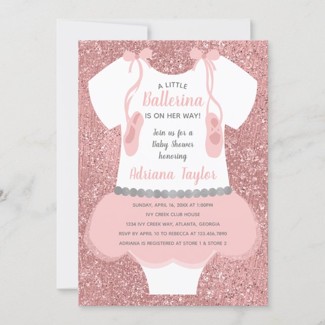 Ballerina Baby Shower Invitation, Pink Invitation (Front)