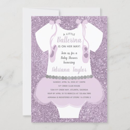 Ballerina Baby Shower Invitation Purple Invitation