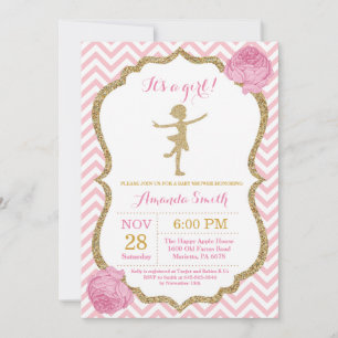 Ballerina Baby Shower Pink and Gold Glitter Invitation