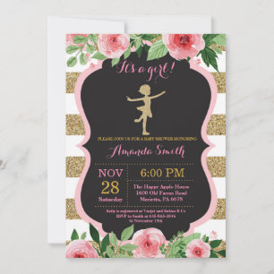 Ballerina Baby Shower Pink and Gold Glitter Invitation