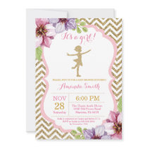 Ballerina Baby Shower Pink and Gold Glitter Invitation