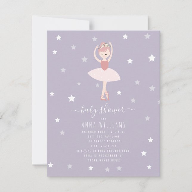 Ballerina Baby Shower Purple Baby Girl Invitation (Front)