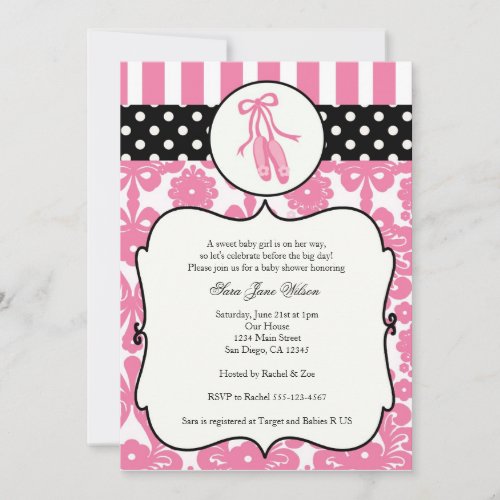 Ballerina Ballet Baby Shower Invitations - Pink