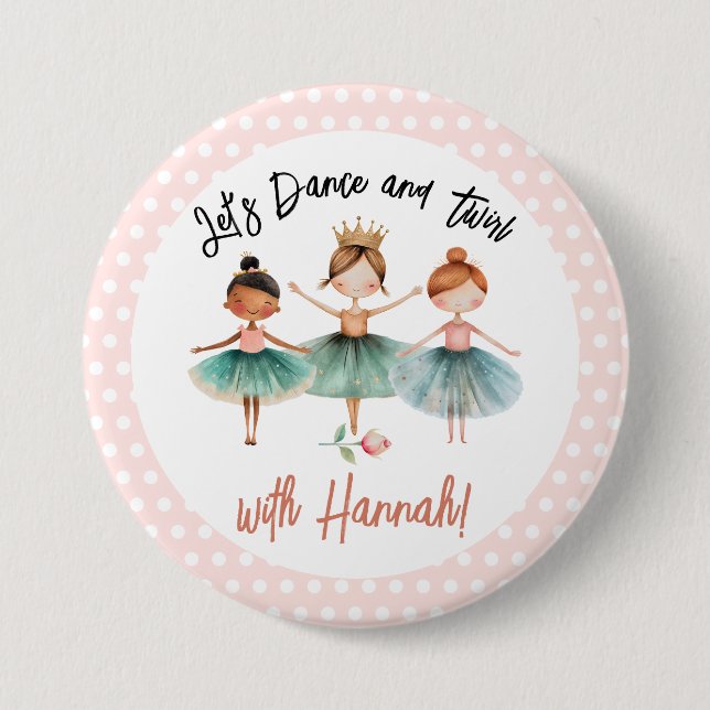 Ballerina Ballet Birthday Girl Button (Front)