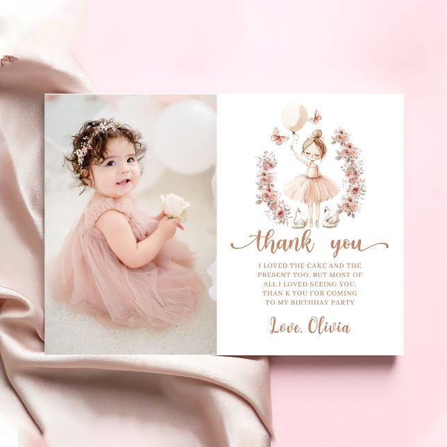 Ballerina Ballet Birthday Photo Thank You Card (Creator Uploaded)