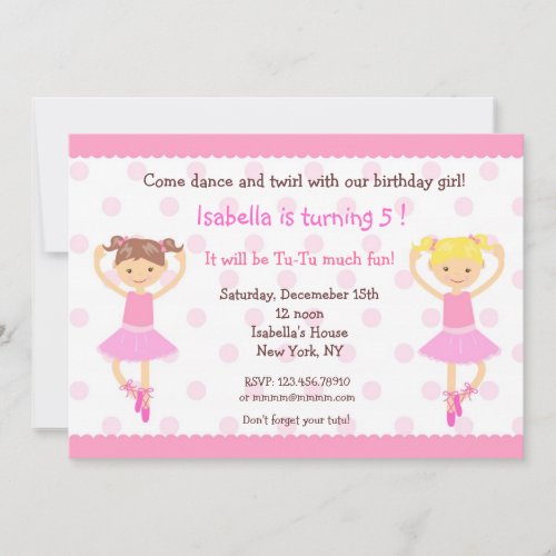 Ballerina Ballet Dance BIrthday Invitations