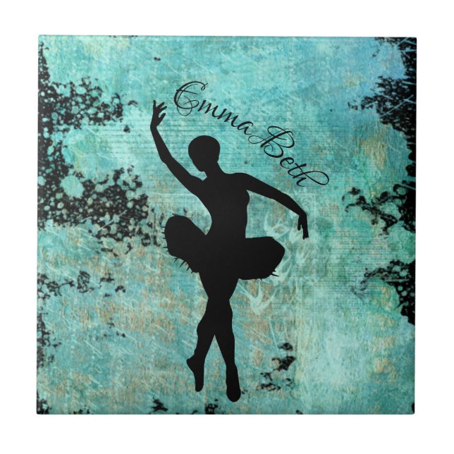 Ballerina Ballet Dancer Silhouette in Blue Ceramic Tile (Front)