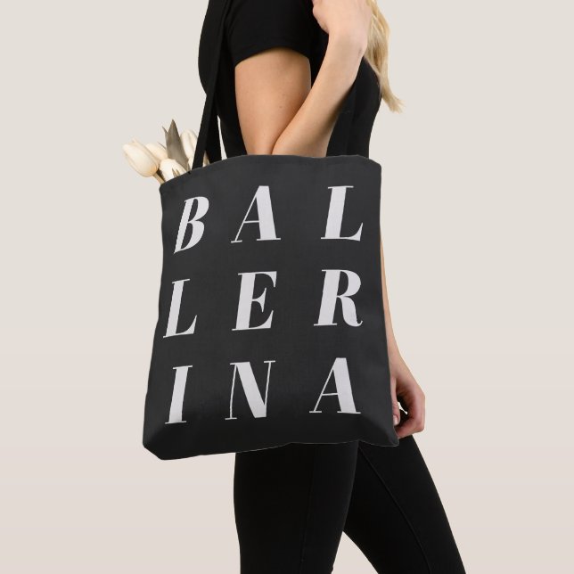 Ballerina Ballet Dancers Typography Design Black Tote Bag (Close Up)