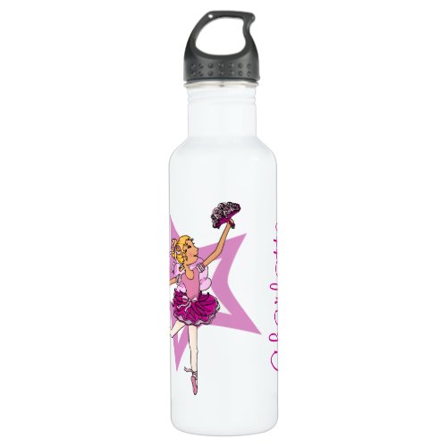 Ballerina ballet girl dancer custom name stainless steel water bottle