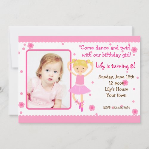 Ballerina Ballet Photo Birthday Party Invitations