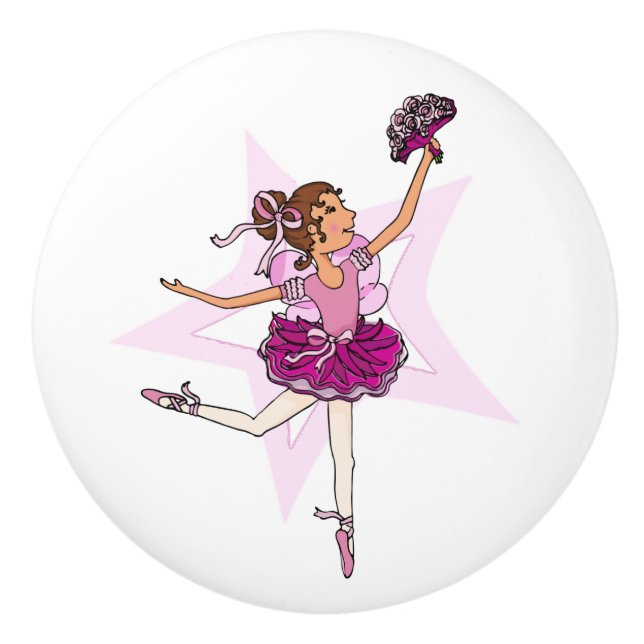 Ballerina ballet pink art doorknob ceramic knob (Front)